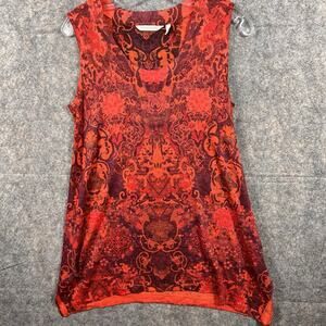 Soft Surroundings Women's Sz SM Red Sleeveless Blouse Tunic Boho Sublimation Top